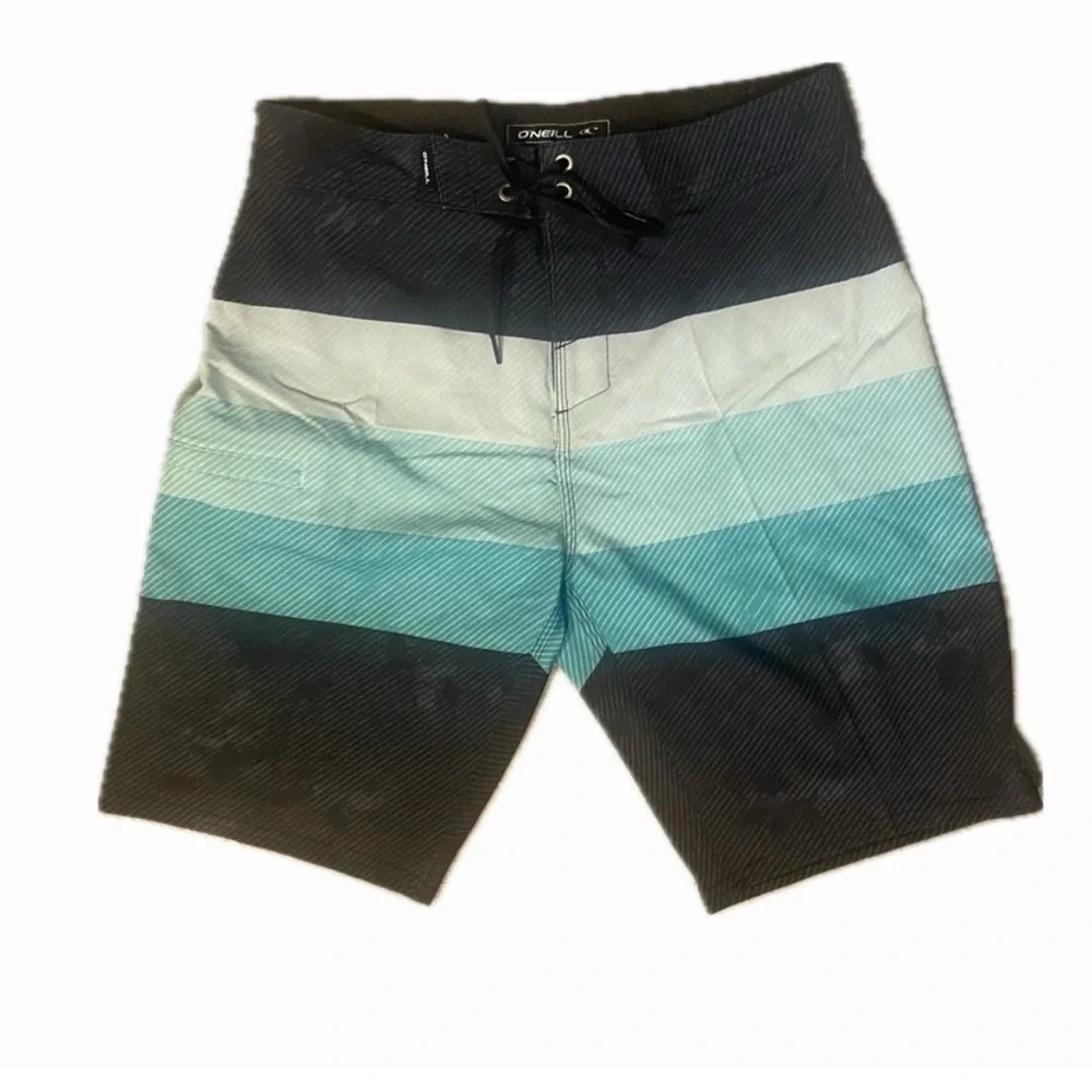 O'Neill Striped Board Shorts Aqua and Black Size 28
